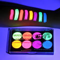 8 Neon UV-Active Makeup Palette, Glow-in-The-Dark Blacklight Body Art, Water-Based Fluorescent Face & Body Color Kit, Water-Activated Eyeliner, Washable for Adults Halloween Masquerade Club Parties