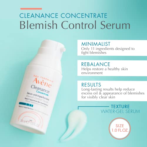 Av?ne Cleanance Concentrate Blemish Control Serum, clarifying water-gel, fragrance and silicone free, For acne-prone skin, airless pump, 1 fl. oz.