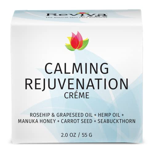 Reviva Labs 2oz Calming Rejuvenation Creme with Rosehip Oil, Grapeseed Oil, Carrot Seed Oil, Seabuckthorn, Manuka Honey, and Beeswax helps to calm and moisturize with Antioxidants, EFAs, and OMEGAs