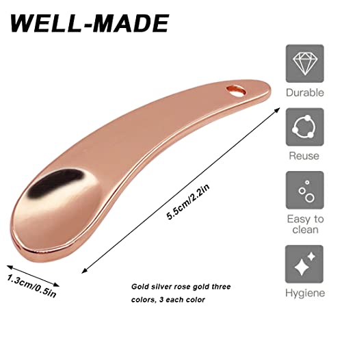 9 Pack Metal Makeup Cosmetic Spoon Skincare Spatula, Beauty Scoop,Reusable Crescent Shape Spoon, Makeup Mixing Stick Applicator, for Home Salon, Facial, Eye Cream, Lotion(Gold, Silver, Rose Gold)
