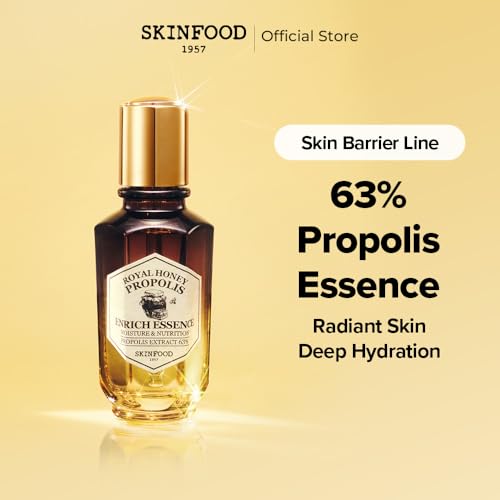 SKINFOOD Royal Honey Propolis Enrich Essence - 63% Black Bee Propolis & 10% Royal Jelly Extract Face Serum - Propolis Serum for Skin, Valentine Day Gift - 1.69 Fl. Oz. (50mL)