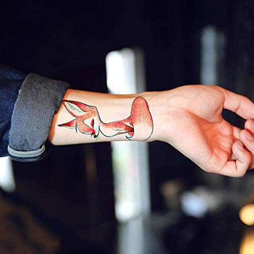 6 Sheets Small Cute Kids Women Wrist Hand Neck Orange Cartoon Flower Fox Temporary Tattoo Stickers for Grils Boys