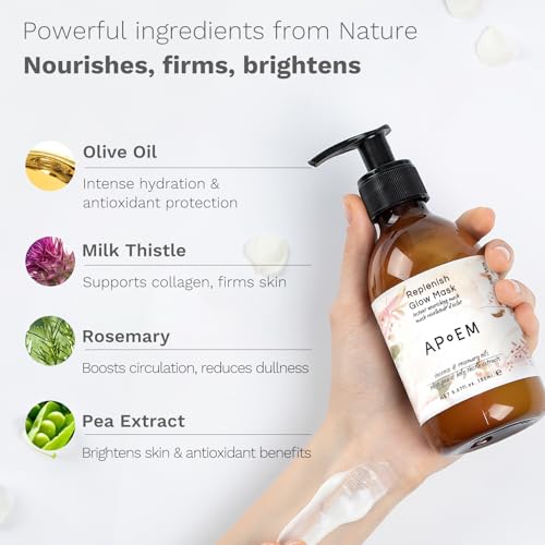 APoEM Replenish Glow Mask | face masks skincare for instant plumping, deep hydration, anti-aging & firming | smoothing fine lines, brightening & antioxidant protection | Spanish skincare, 150ml