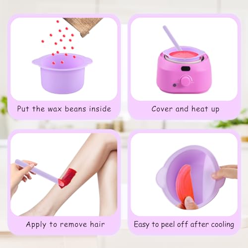 4 Colors 500ml Silicone Wax Warmer Liner,Replacement Waxing Pot for Hair Removal,Nonstick Wax Melt Liner with 2 Pcs Silicone Stirring Rod