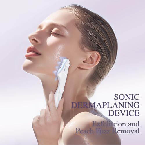 Dermaplane Razor for Women Face,Sonic Dermaplane,Sonic Dermaplaning Tool,Face Shaver Facial Hair Removal & Peach Fuzz Romover - 12 Blades (White blades accessories)