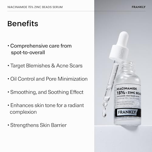 FRANKLY Niacinamide 15% + Zinc Bead Serum Jumbo | High-Dose Yet Gentle Skin Repair | Acne, Pore & Redness Control | Bead-to-Skin Delivery System for Fresh Niacinamide | Korean Skincare | 2.02 fl.oz