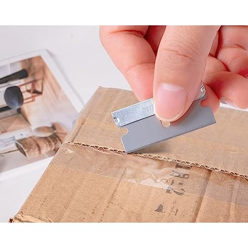 FOSHIO 200PCS Single Edge Razor Blades, Individually Wrapped Stainless Steel Razor Blades for Scraper Tools, Suitable for Removing Labels, Decals, Stickers, Gasket, Silver