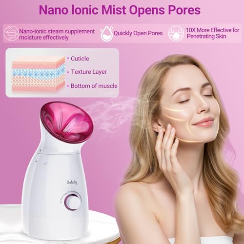 Facial Steamer Large 3-in-1, Towel Warmer & Humidifier Mode, Nano-Ionic Face Steamer with Skin Care Tools, Facial Pores Deep Cleaning, Warm Mist Home Sauna Spa for Women, Birthday Gifts