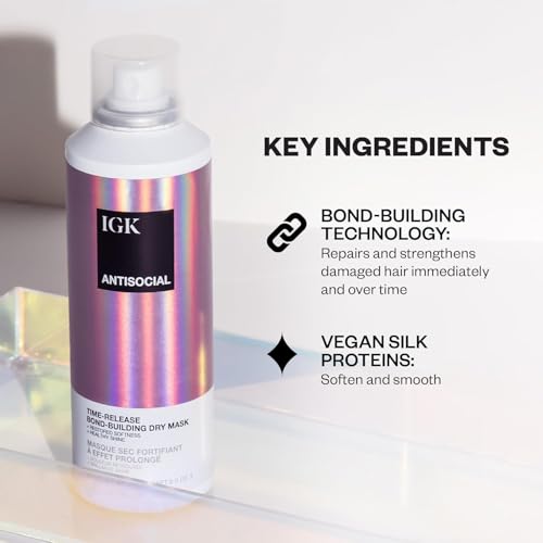 IGK Antisocial Dry Hair Mask ? Leave-in Overnight Mask | Hair Bond-Building Treatment for Dry Hair | Overnight Hydration & Shine | Repairs, Softens & Perfect for Extensions | Full + Travel