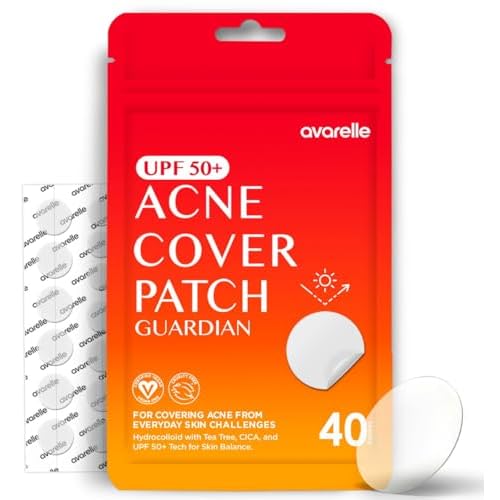 AVARELLE Acne Cover Patch Guardian ? Invisible UPF 50+ Daytime Sun Guard Hydrocolloid Pimple Patches with Cica, Tea Tree & Calendula, Smart Acne Patch for Acne-Prone Skin, 40 Count