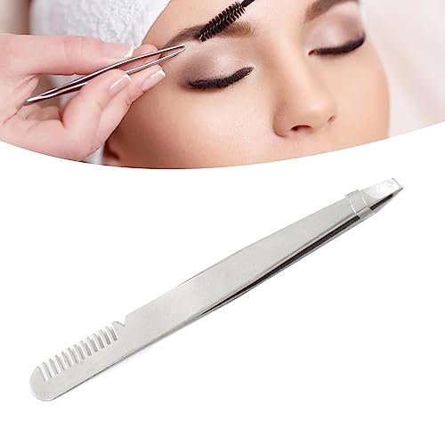 Eyebrow Tweezers with Comb, Stainless Steel Tweezers Comb, Ergonomic Design Makeup Grooming Tool for Eyebrows or Hair, Accurate Clipping, for Untrimmed Eyebrows (silver)