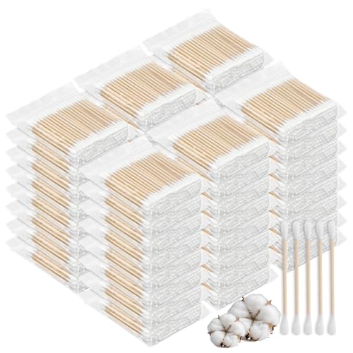 Cotton Swabs with Wooden Stick Double Round Buds,Cotton Swabs Bulk Travel Size Ear Swabs for Ears Makeup Household Cleaning Arts Crafts Pet Care (1 Count (Pack of 5000))