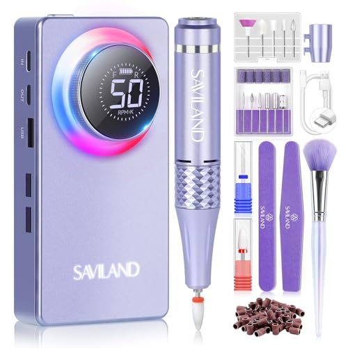 SAVILAND 50000RPM Nail Drill with Clear Builder Nail Gel Kit: 2024 High Tech Fast Removal Electric Nails Drill Kit 6000mAh Rechargeable Professional Drill Bit Nail File Buffer Tools Salon