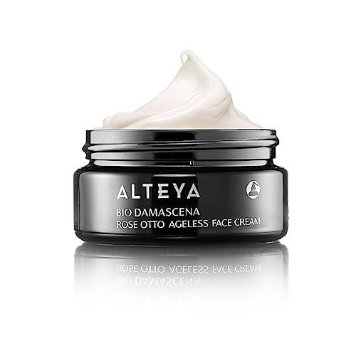 Alteya Organics Face Cream Certified Organic Skin Care 1.7 Fl Oz/50 mL Bio Damascena Award-Winning Ageless Rose Otto Face Moisturizer With Organic Bulgarian Rose Oil Firming, Deeply hydrating and Brightening