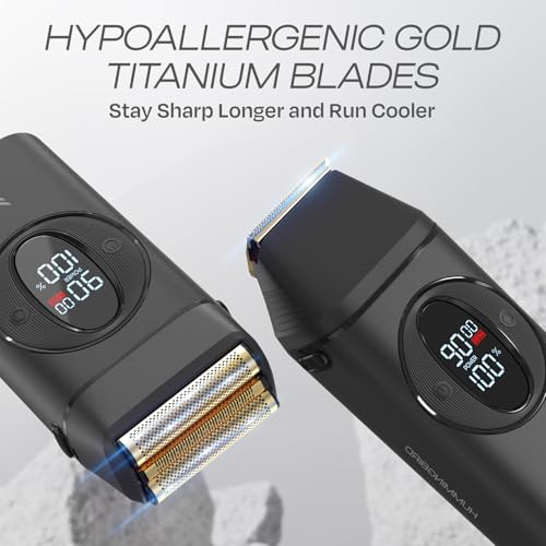HUMMINGBIRD MK17 DualPro Foil Shaver & Beard Trimmer for Men ? Gold Titanium Blades, Digital Display, Wet/Dry, USB-C & Wireless Charging Dock with One Additional Foil Replacement Blade
