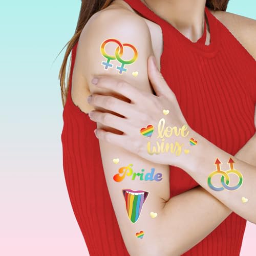 Pride Temporary Tattoos 56 Glitter Styles Rainbow Temporary Tattoos for Pride Equality Parades and Celebrations