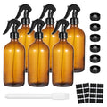 OMISTAR 6 Pcs 16 oz Amber Glass Spray Bottles for Cleaning - Empty Glass Spray Bottle Set with Labels and Pen, Refillable Container for Essential Oils, Trigger Sprayer, Adjustable Nozzl, Leakproof
