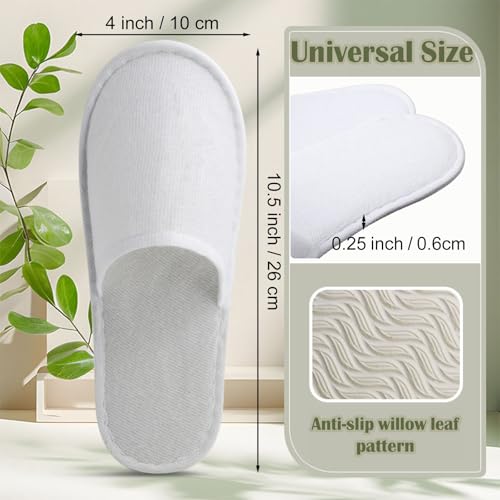 30 Pairs 10.5 Inch Disposable Slipper for Guests, White Spa Slippers Bulk House Slippers Non Slip Closed Toe Travel Footwear for Hotel Guests Women Men, Medium