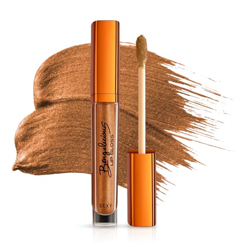 Mocha Glow Brown Sheer Transparent Sparkle Lip Gloss for Women - Hydrating, Vitamin E Infused - Smooth Application, Clean Formula - Brown Lipgloss, 1 Pack