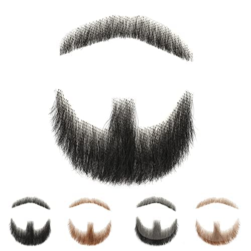 False Mustaches Fake Beard Realistic 100% Human Hair Face Beard Realistic and Mustache Black for Men Realistic Makeup Lace Beards Invisible False Performance Cosplay(Black)