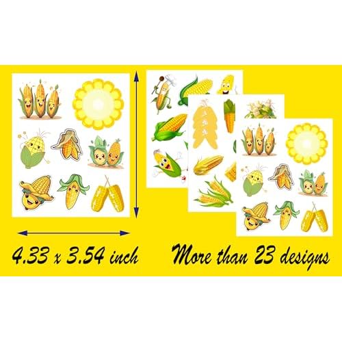 184 Pieces Cute Corn Temporary Tattoos Stickers - Fruits vegetables Yellow Birthday Party Supplies Decorations Favors Kids Gifts Tattoo