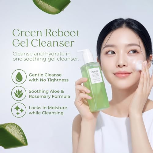 Vegi Green Reboot Gel Face Cleanser | Moisturizing & Hydrating Facial Cleanser | Gentle Daily Cleansing with Aloe & Rosemary to Soothe Refresh Skin (6.76fl.oz/200ml)