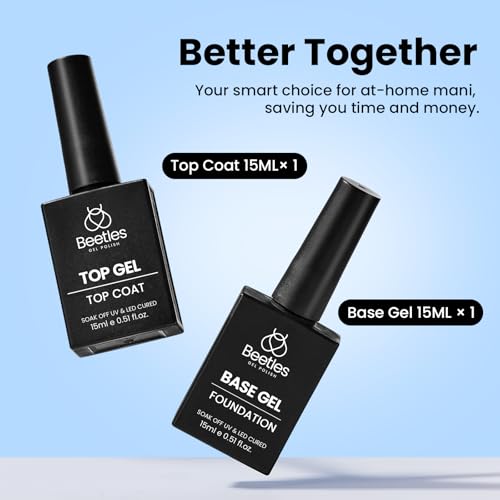 Beetles No Wipe Gel Top Coat and Base Coat Set for Gel Nail Polish - 2Pcs 15ml Super Shiny and Long Lasting Soak Off UV/LED Lamp Nail Art Design Gift