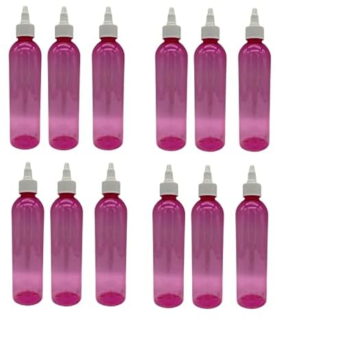 Natural Farms 8 oz Pink Cosmo Plastic Bottles -12 Pack Empty Bottle Refillable - BPA Free - Essential Oils - Aromatherapy | White Twist Top Caps - Made in the USA