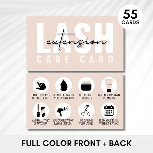 Cute Modern Lash Extension After Care Cards/Pack of 55 business card size. Eyelash extensions supplies great for your lash extension kit (TanLash)
