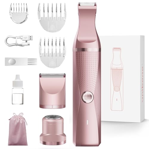 3-in-1 Electric Razor for Women - Waterproof Bikini Trimmer,Rechargeable Electric Shaver for Lady,Pubic Hair Trimmer Women,Personal Trimmer Groomer for Body Hair (Rose Golden,RG-1)
