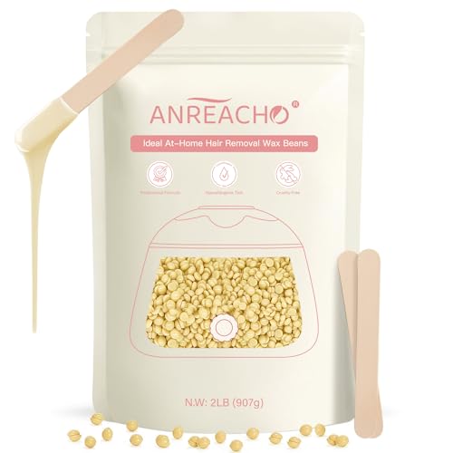 Hard Wax Beads for Hair Removal, 2lb Waxing Beans for Coarse Hair, Home Wax Refill Bag for Brazilian, Bikini, Face, Underarms with 10 Wax Spatulas