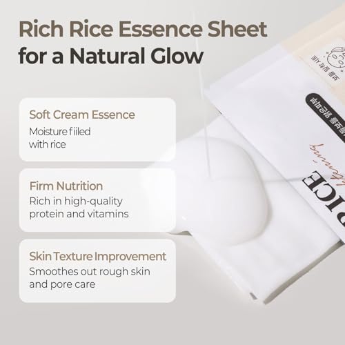 SKINFOOD Rice Daily Sheet Mask, Hydrating and Nourishing Face Mask with Rich Rice Essence, Vegan Korean Skincare for Smooth, Clear, Radiant Skin (10 EA)