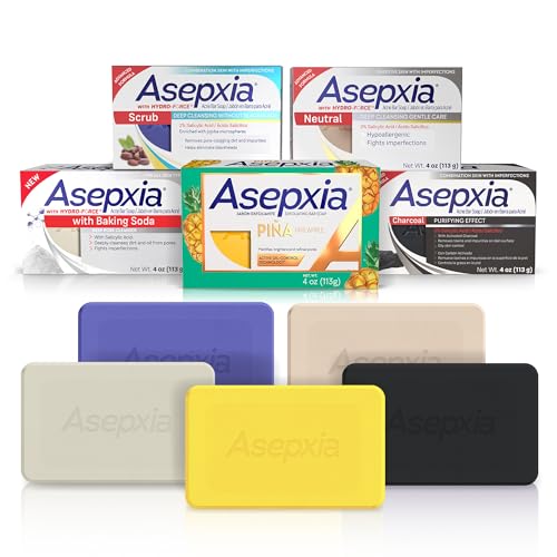 Asepxia Soap Face Wash Variety Pack ? 4 Facial Bars for Acne Treatment, and 1 Facial Bar For Brighteness & Softness | Oil Removal, Blackhead Care in a Complete Skin Routine | 4 oz Each | 5-Pack