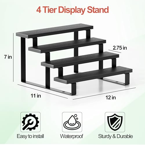 2 Set Black Cologne Organizer for Men, 12 Inch Cologne Stand 4 Tier Perfume Organizer for Dresser, Versatile Step Display Stand Shelf for Fragrance, Skincare, Figurine, Dessert (Wood & Metal)