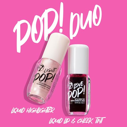 W7 Pop Duo Makeup Set - Love Pop Lip & Cheek Tint + Light Pop Liquid Highlighter - Buildable Colour, Juicy Tint & Glow