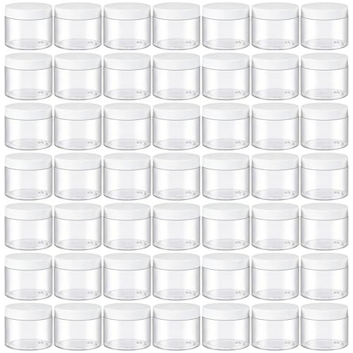 TUZAZO 48 Pack 6 Oz Plastic Jars with White Lids, 6oz Small Plastic Containers with Lids for Cosmetic Makeup Beauty Products, Slime, Sample, Travel, BPA Free | Wide Mouth | Refillable