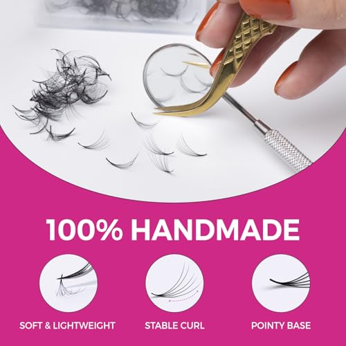 Eyesy Lash 500 Promade Fans - Volume Premade Lash Fans for Eyelash Extensions Pointy Base Handmade Loose Pre Made Eyelashes Middle Stem Soft and Lightweight (10D 0.07 C 12mm)