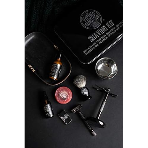 Viking Revolution Luxury Safety Razor Shaving Kit - Includes Double Edge Safety Razor, Stand, Bowl, After-Shave Balm, Pre-Shave Oil, Badger Brush - Safety Razor Kit