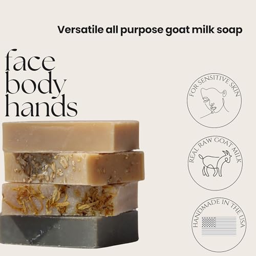 Amallow Premium Goat Milk Soap Bars - Dry Skin, Gentle, Organic & Soothing - Hand Made in USA with Real Goat Milk - Large 5 OZ (Pack of 4) - (Variety Pack)