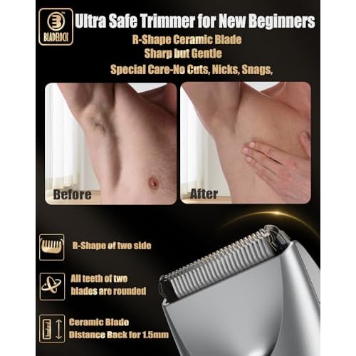 Body Hair Trimmer for Men with Light, Ball Trimmer Men Waterproof, Pubic Groin Hair Trimmers for Man Rechargeable Body Groomer with Standing Recharge Dock,LED Display