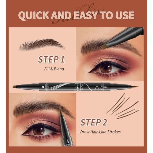 4-Fork Tip Microblading Eyebrow Pen - 2-in-1 Waterproof Eyebrow Pencil, Long-Lasting Natural Hair-Like Brows, Smudge-Proof & Easy to Use (01#Light Brown)