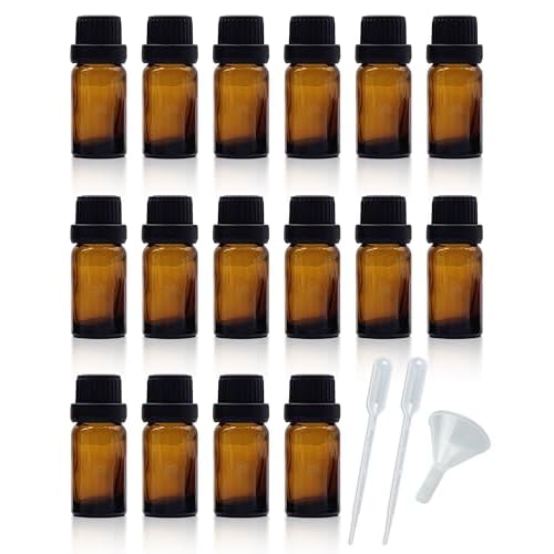 50Pack Set 10ML Amber Glass Bottle with Orifice Reducer and Cap Small Essential Oil Vials (10ML)