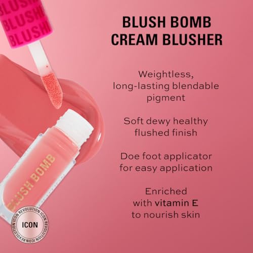 Revolution Beauty London, Blush Bomb Cream Blusher, Lightweight Makeup & Creamy Formula for a Dewy Finish, Enriched with Vitamin E, Dolly Rose, 0.15 fl oz