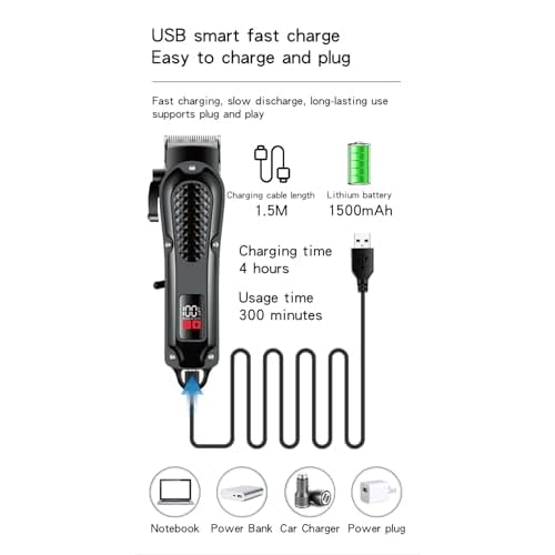 Professional Hair Clipper with LCD Display, 5W Motor, Type-C Charging, Stainless Steel Blade, Low Noise