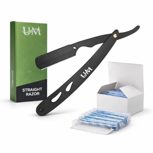 UM Supplies Straight Razors for Men ? Professional Barber Straight Edge Razor Kit with 20 Replaceable Insert Single Edge Blades - Navajas Para Barbero