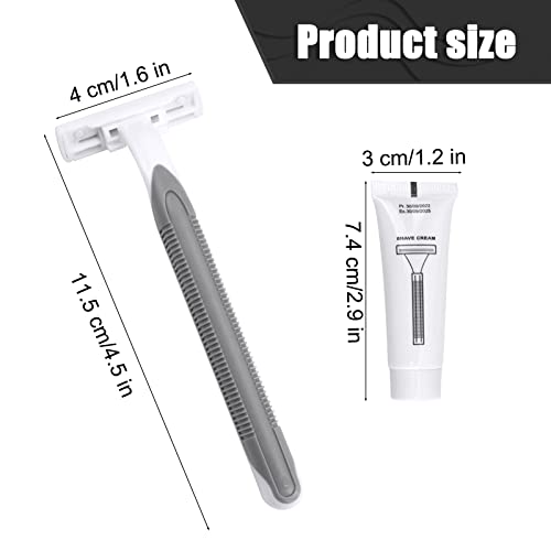 Disposable Razors in Bulk Pack of 200,Gray Bulk Razors Disposable Individually Wrapped Twin Blade Disposable Shaving Razors with Shaving Cream and Clear Cap Set for Homeless,Hotel,Charity,Travel