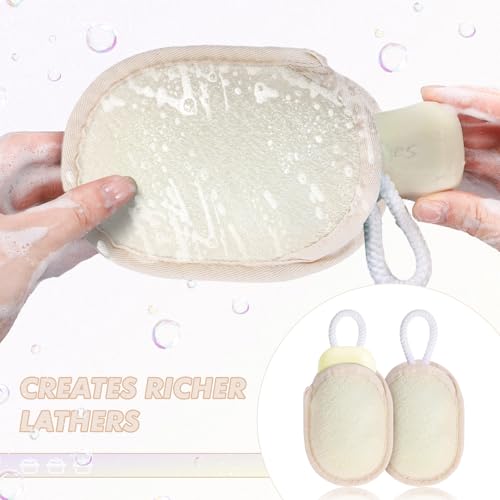 Sunnyray 4 Pcs Bath Body Exfoliating Soap Saver, Exfoliator Scrubber Pouch, Bath Loofah Sponge Body Scrubber Shower Sponge Exfoliating Mesh Pouf for Women and Men Bathing (Yellow)