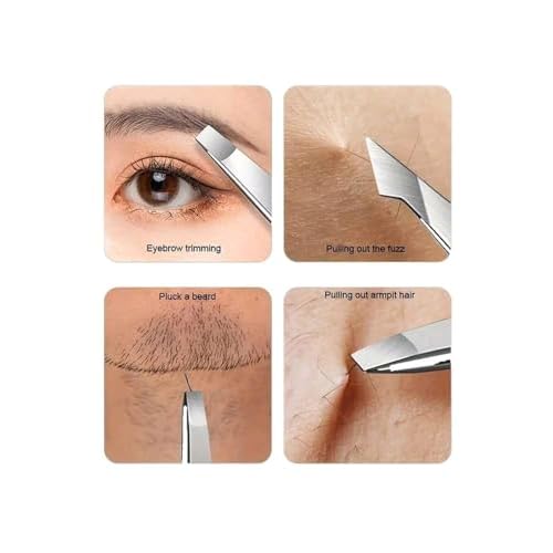 4-Piece Stainless Steel Tweezer Set - Tweezers for Eyebrows, Precision Tweezer Set for Women & Men - Ingrown Hair Tweezer, Long Lash & Eyelash Tweezers, Tweezers for Crafting (Silver)