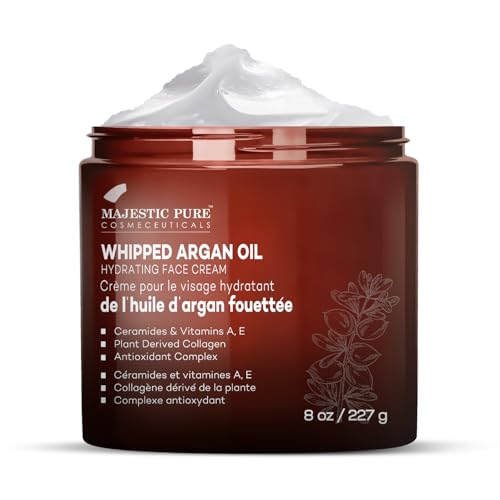 Majestic Pure Whipped Argan Oil Moisturizer Face Cream for Women & Men - With Vitamin E A, Collagen & Ceramides - Hydrates Dry Skin, Oily Skin, Reduces Appearance of Fine Lines ? 8oz (Pack of 2)