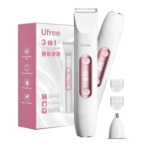 Ufree Bikini Trimmer Electric Razors for Women Dual Head, Pubic Body Hair Trimmer Electric Shaver for Face, Legs, Arm, Rechargeable Lady Shaver Waterproof, Summer Grooming Kit, Gifts for Her